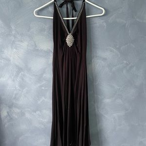 Black halter dress, beaded neckline